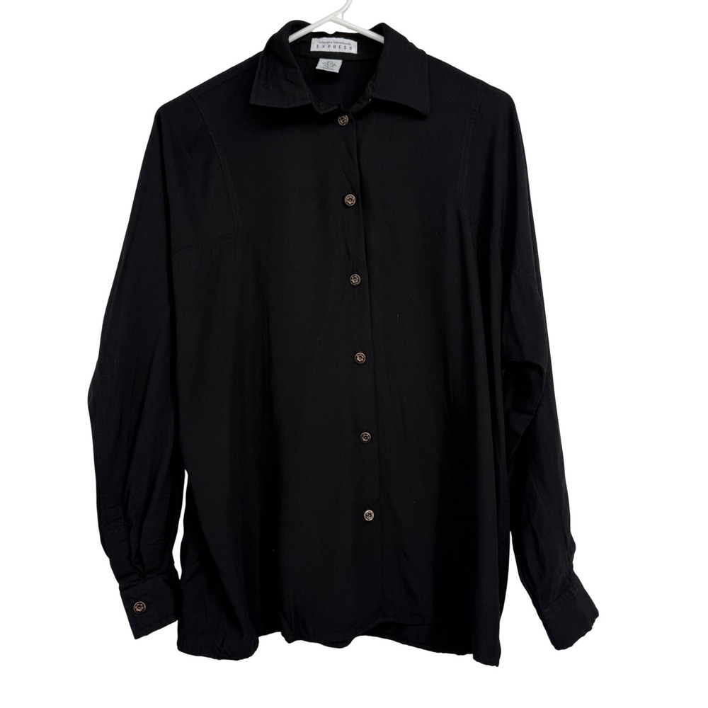 Compagnie Internationale Express Black Long Sleeve Collared Button‎ Up Size M